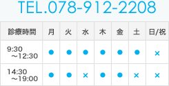 電話 078-912-2208 診療時間表